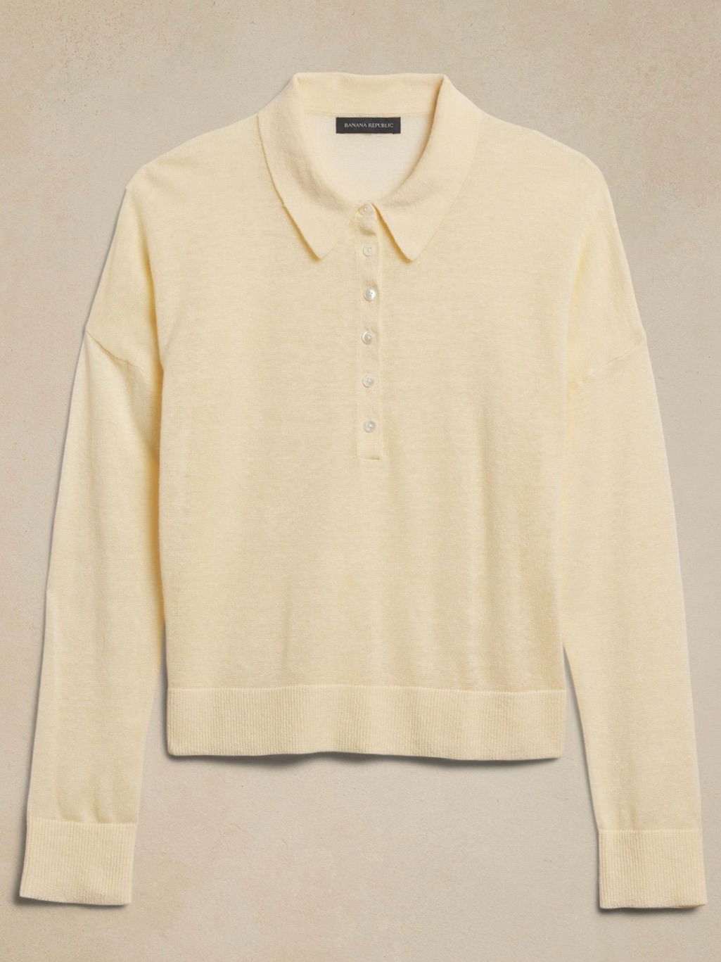 Banana Republic Butter Yellow Fern Linen Polo Jumper